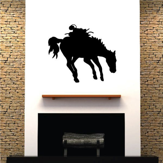 Bucking saddled horse decal, black silhouette