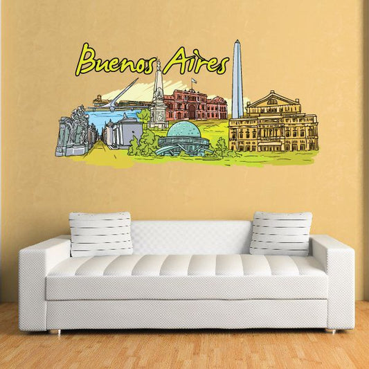 Buenos Aires sticker with colorful city skyline illustration and tower graphic