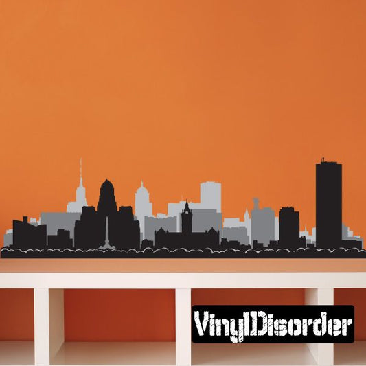 Buffalo NewYork skyline decal, black and gray city silhouette with tall buildings