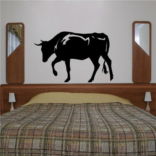Charging bull wall decal, black silhouette