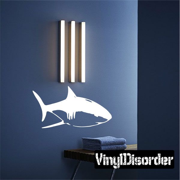White bull shark decal sticker with side-profile silhouette