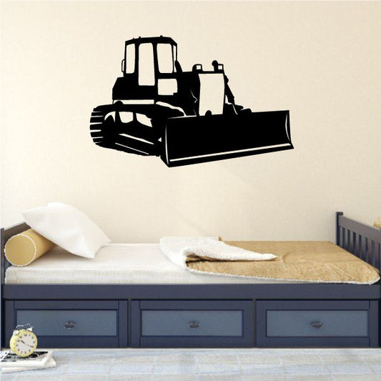 Black bulldozer silhouette wall decal