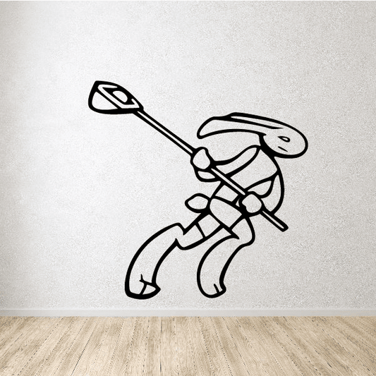 Bunny lacrosse player decal, black outline bunny holding a lacrosse stick