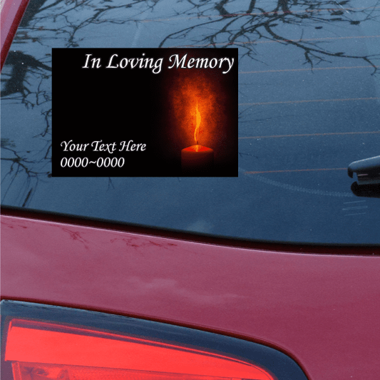 Memorial sticker with burning candle and 'In Loving Memory' text