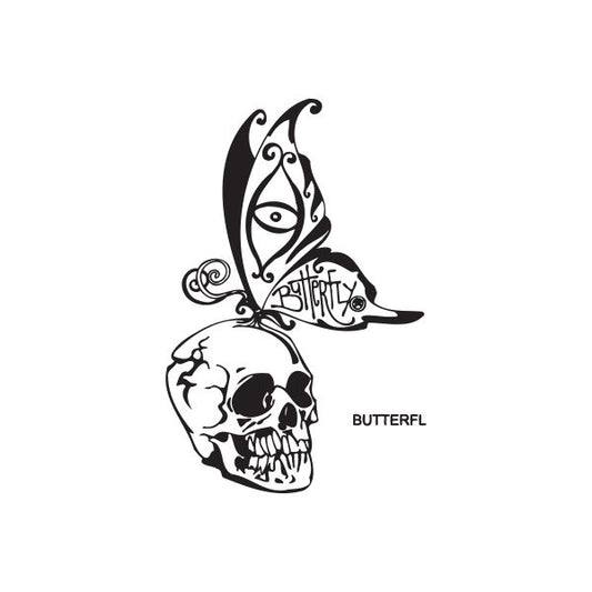 Black butterfly and skull graffiti decal