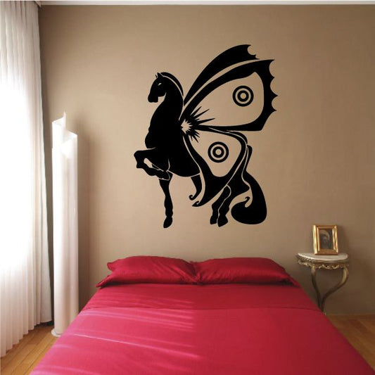 Butterfly wings horse decal, black silhouette with ornate wing and tail shapes