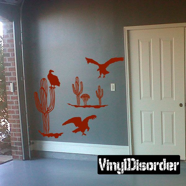 Cactus Bare Desert with Vultures Scenery Kit - Vinyl Wall Decals ...