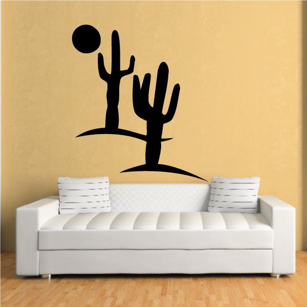 Cactus wall decal with sun and cactus silhouettes in black