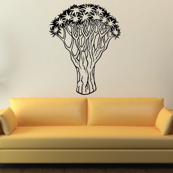 Cactus tree wall decal, black vinyl silhouette with spiky canopy and branches