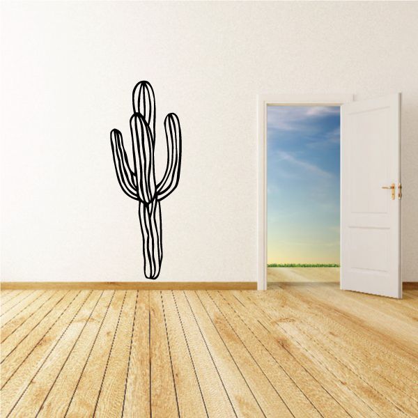 Cactus tree wall decal with black cactus outline and arms, vinyl sticker