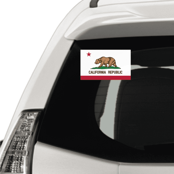 California Republic vinyl flag sticker with bear, red star, and California Republic text