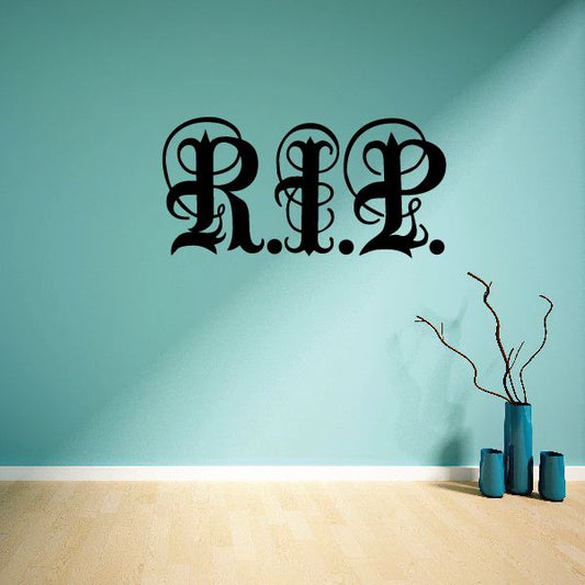Ornate black calligraphic letter decal with decorative monogram design