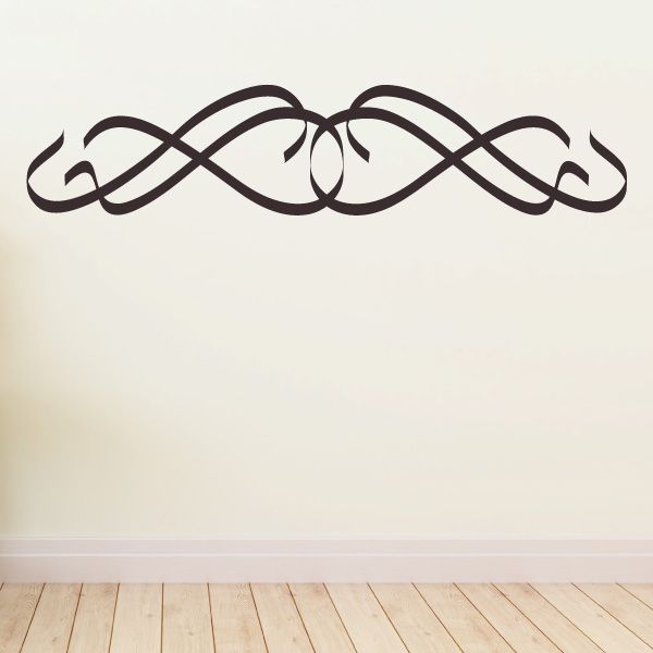 Calligraphic ribbon strokes vinyl decal with dark brown flourish scrollwork