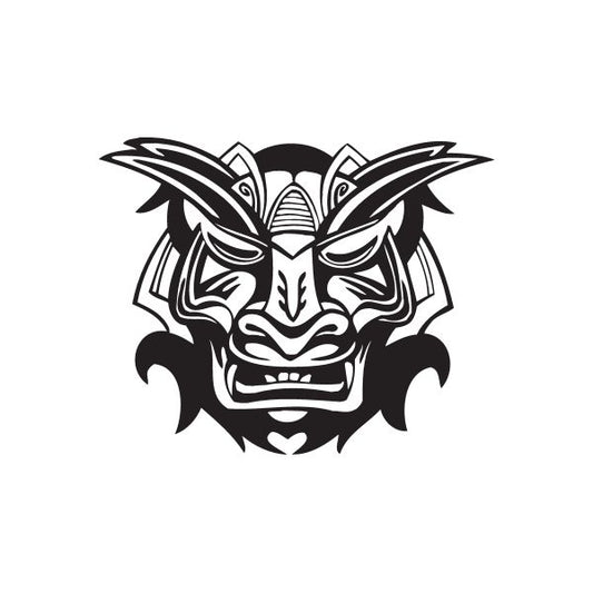 Tiki beast decal with stylized black and white roaring face design