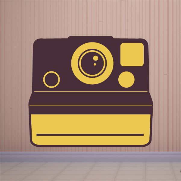 Camera wall decal vinyl sticker, dark camera with yellow outline and lens details