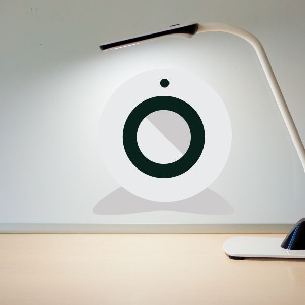 Vinyl wall decal with stylized camera icon, dark green ring on white circle