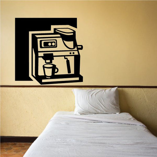 Black cappuccino maker decal with cup and espresso machine icon