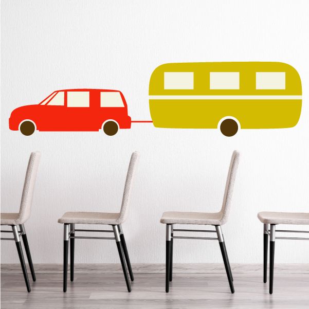 Image of Car with Trailer Wall Decal - Vinyl Sticker - Car Sticker - IDCOLOR005