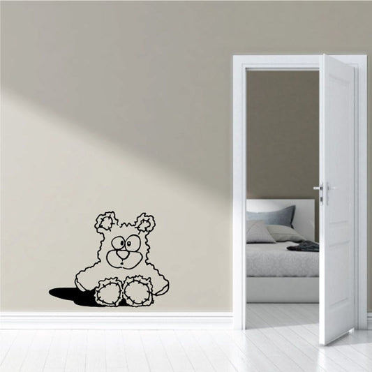 Cartoon bear wall decal featuring a sitting plush-style bear in black outline