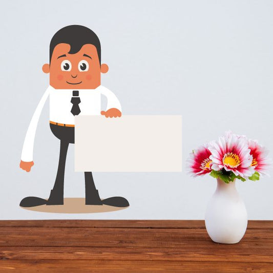 Image of Cartoon Businessman with Sign Wall Decal - Vinyl Sticker - Car Sticker - IDCOLOR023 - Customize Me