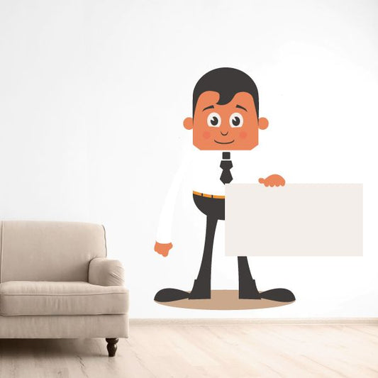 Image of Cartoon Businessman with Sign Wall Decal - Vinyl Sticker - Car Sticker - IDCOLOR025 - Customize Me