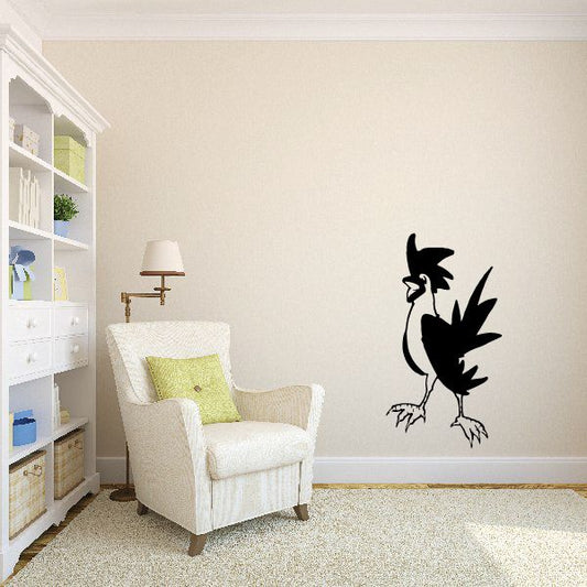 Cartoon rooster wall decal, black silhouette with standing pose and tail feathers