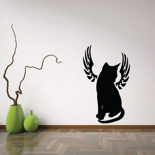 Black cat with wings wall decal silhouette