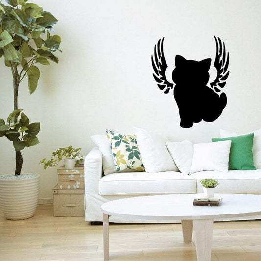 Black cat with wings wall decal vinyl silhouette
