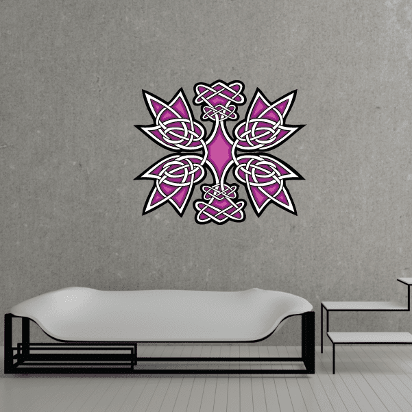Celtic knot wall decal sticker, purple and pink star with interwoven rope design