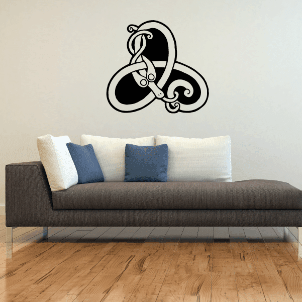 Celtic snake decal with black and white knot design, curled and intertwined.