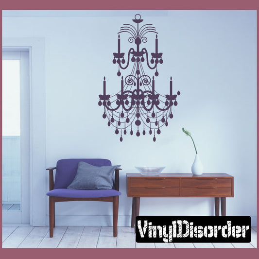 Ornate chandelier wall decal with candle arms and hanging teardrop details