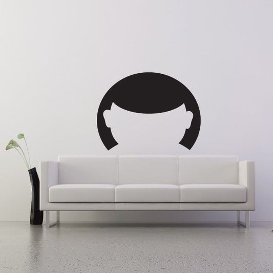 Vinyl character face wall decal with black hair and white face silhouette