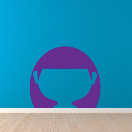 Purple vinyl character face wall decal with headset design