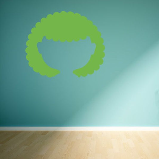 Green characterface wall decal with curly hair silhouette