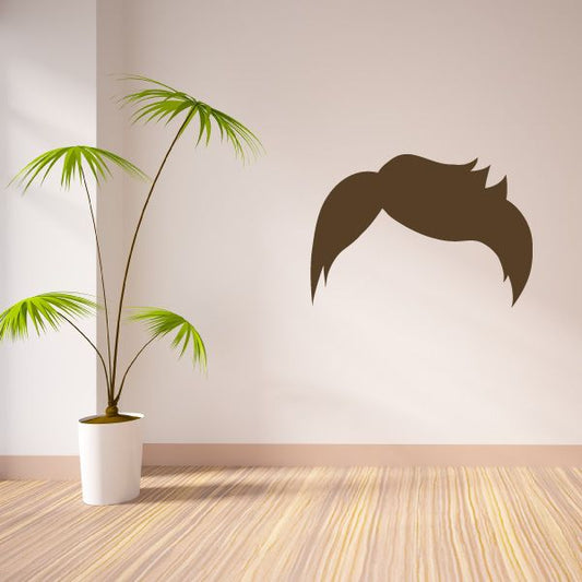 Vinyl wall decal of a stylized mustache and beard silhouette, brown