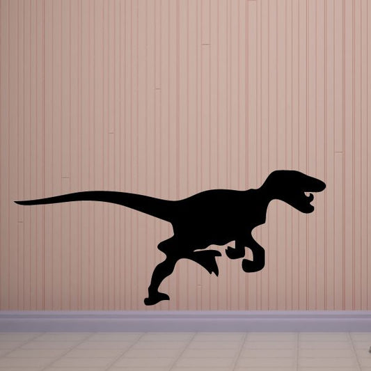Charging Allosaurus dinosaur decal, black side-profile running silhouette