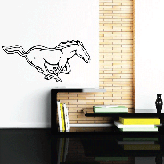 Charging horse wall decal, black outline illustration with raised forelegs