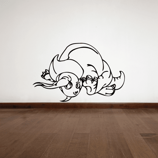 Charging triceratops wall decal with black line art, open mouth and horns