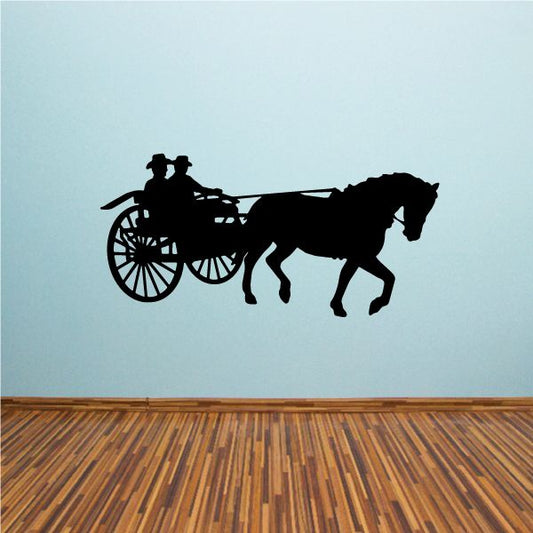 Horse and carriage driving decal with black silhouette, cart and harness wall sticker