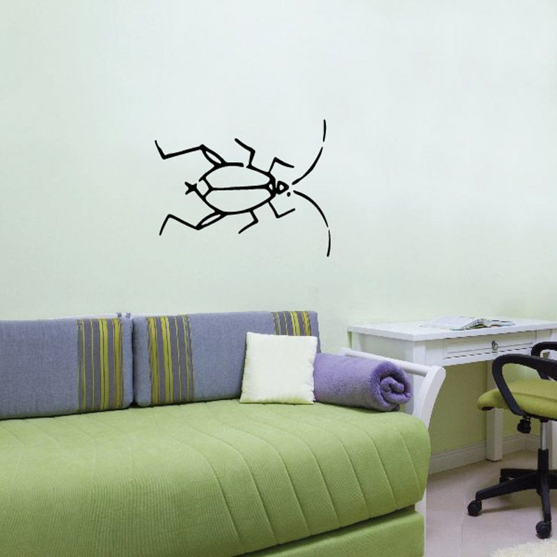 Cricket wall decal with black line-drawn jumping insect