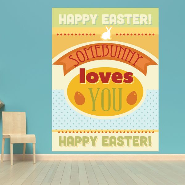 Happy Easter rectangle sticker with bunny ears and text “Some Bunny Loves You”.