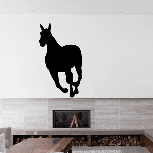 Black pony silhouette wall decal, running pose with flowing tail