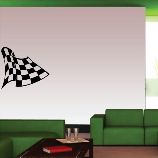 Checkered flag vinyl wall decal, black and white checkered racing flag