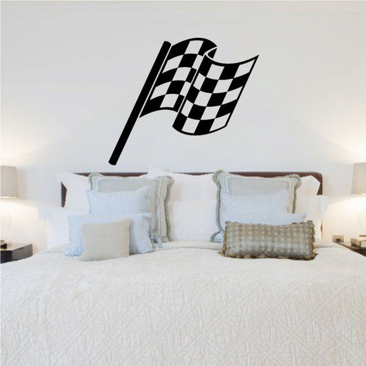 Checkered flag wall decal with black-and-white checkered flag graphic