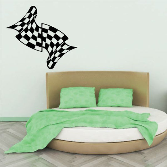 Checkered racing flag wall decal in black and white