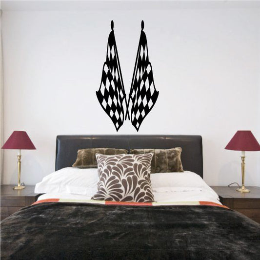 Checkered flag wall decal with two black and white waving flags