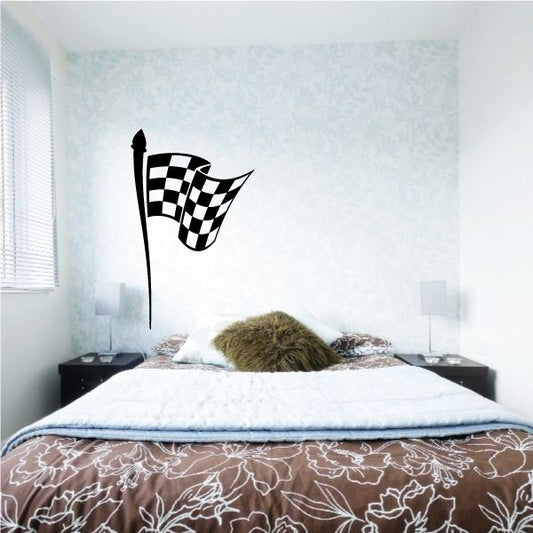 Checkered flag wall decal: black-and-white checkered flag on a thin pole