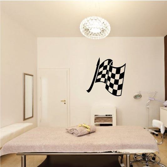 Checkered flag wall decal in black and white checkered pattern