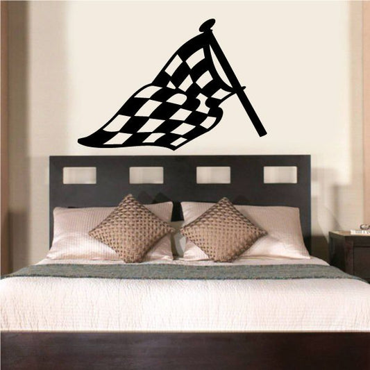 Checkered flag vinyl wall decal with black-and-white racing flag pattern.