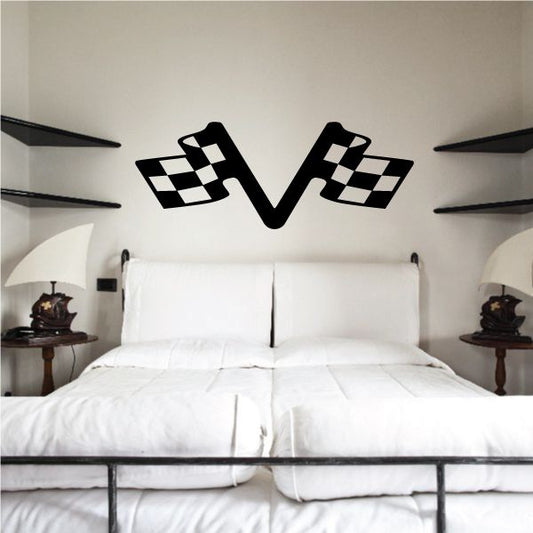 Checkered flag wall decal with two black-and-white racing flags